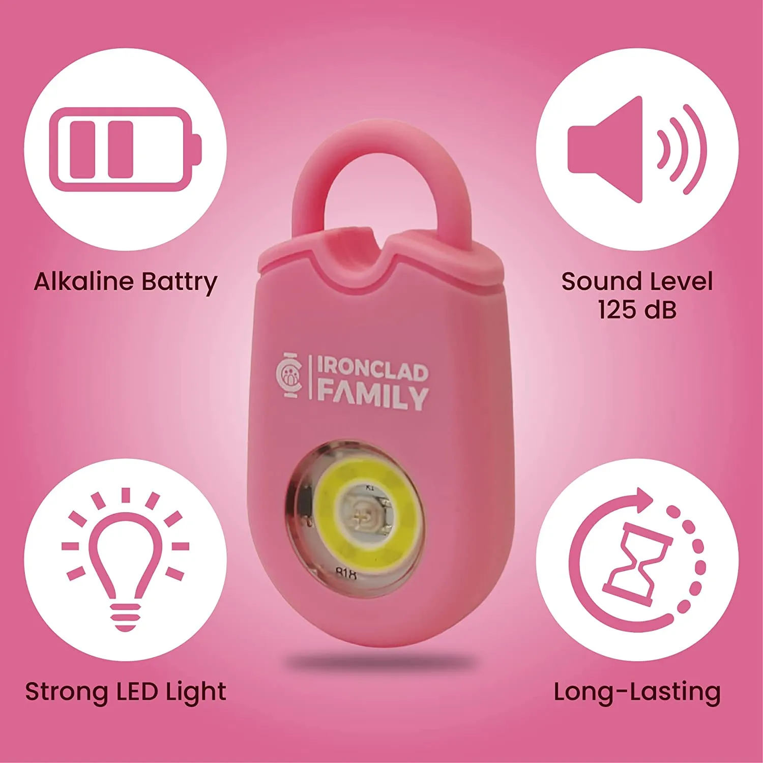 Personal Alarm for Self Defense with Flashing LED - 130dB - 50 Minutes Continuous Siren - Safety Alarm