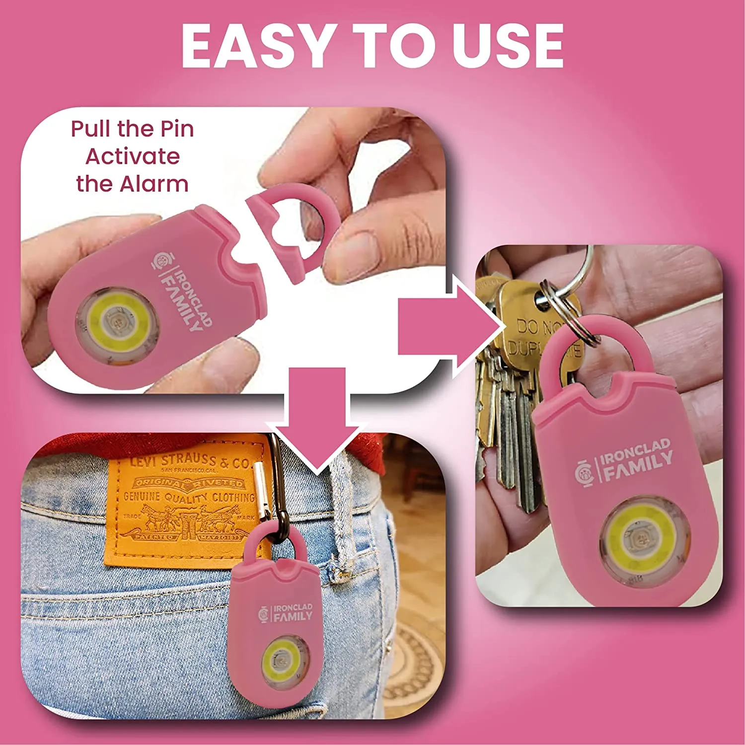 Personal Alarm for Self Defense with Flashing LED - 130dB - 50 Minutes Continuous Siren - Safety Alarm