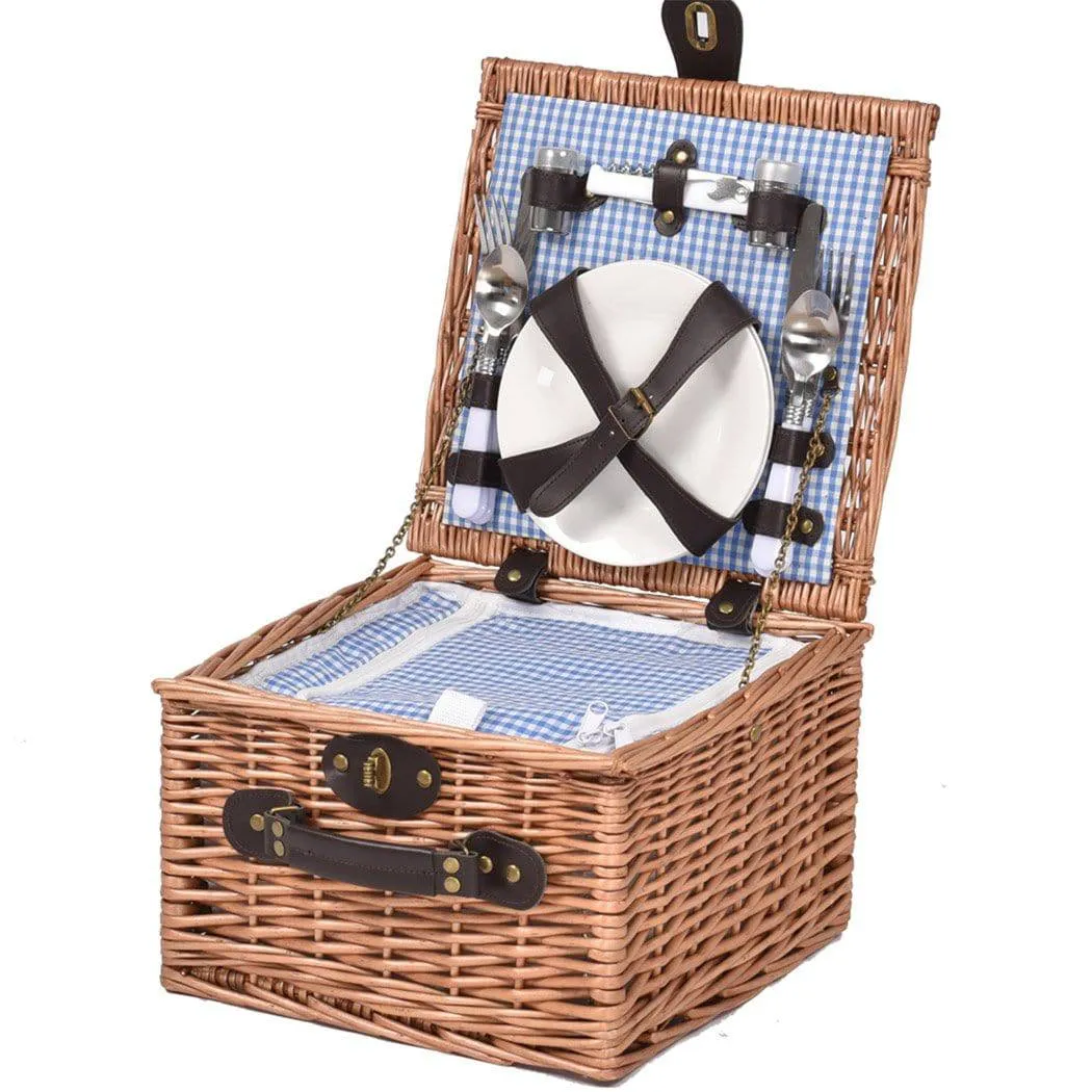 Picnic Basket 2 Person Wicker Baskets Set Insulated Outdoor Blanket Gift Storage
