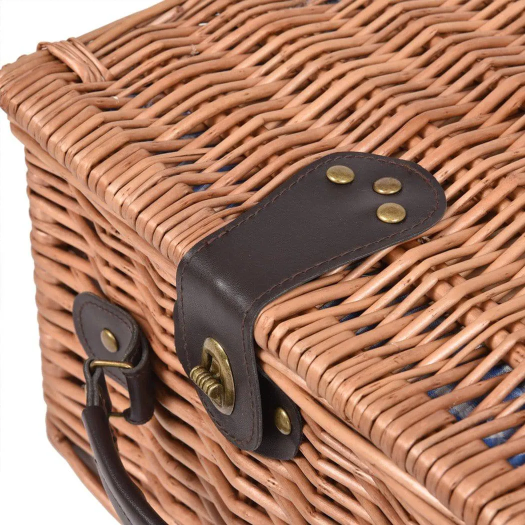 Picnic Basket 2 Person Wicker Baskets Set Insulated Outdoor Blanket Gift Storage