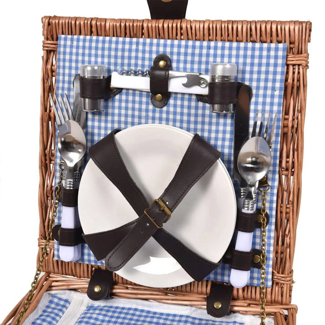 Picnic Basket 2 Person Wicker Baskets Set Insulated Outdoor Blanket Gift Storage