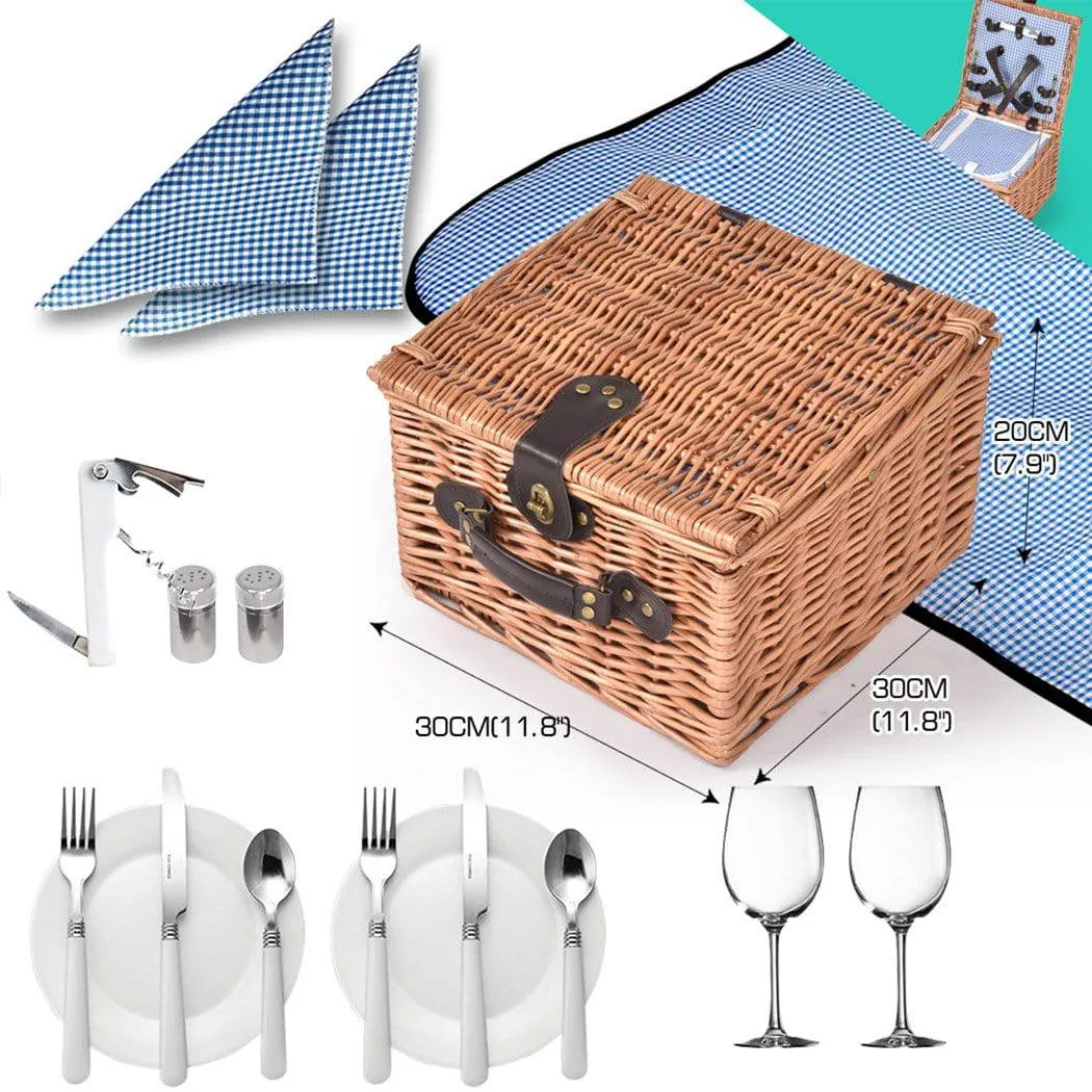 Picnic Basket 2 Person Wicker Baskets Set Insulated Outdoor Blanket Gift Storage