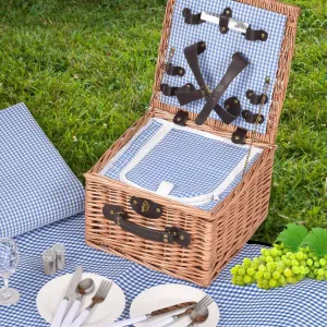 Picnic Basket 2 Person Wicker Baskets Set Insulated Outdoor Blanket Gift Storage