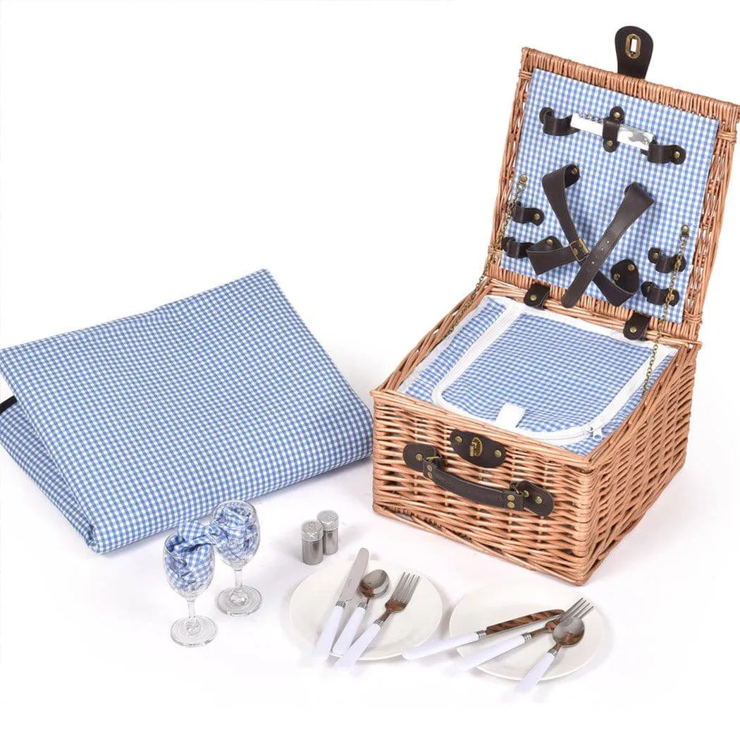 Picnic Basket 2 Person Wicker Baskets Set Insulated Outdoor Blanket Gift Storage