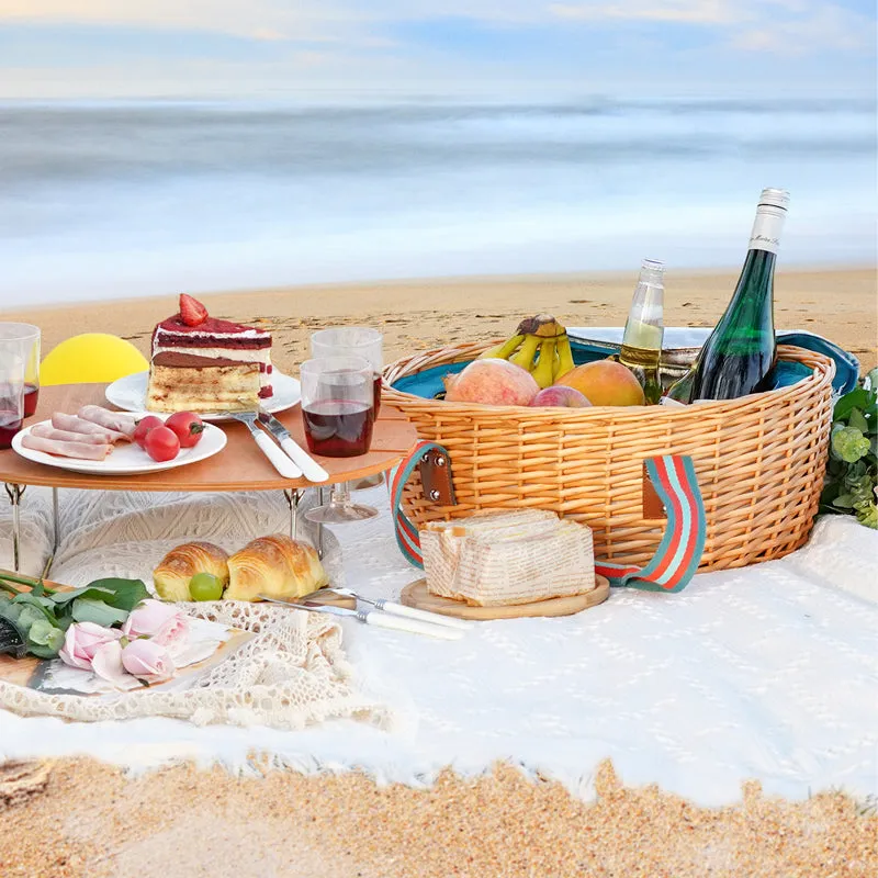 Picnic Basket Set with Foldable Table for 2-Blue