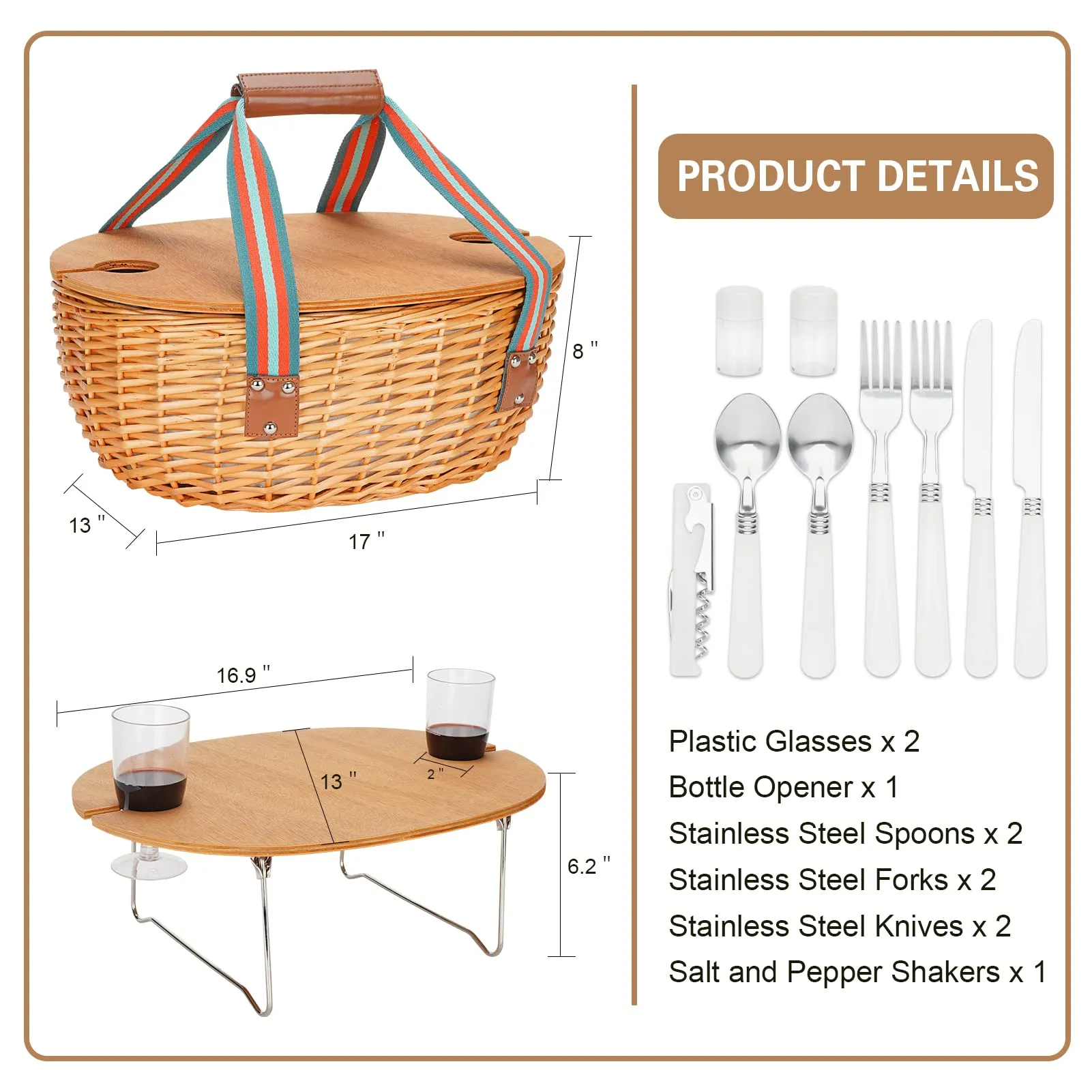 Picnic Basket Set with Foldable Table for 2-Blue