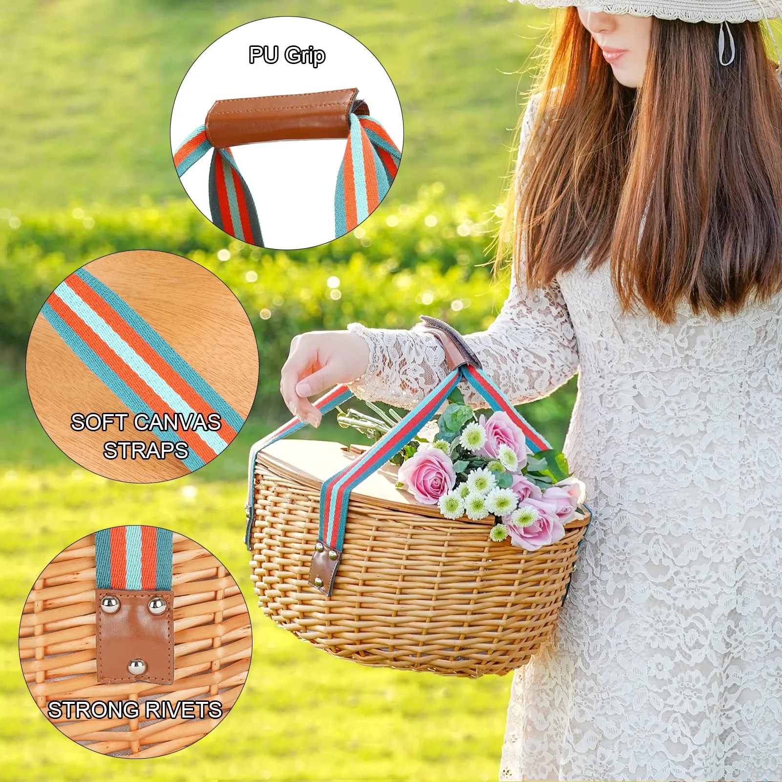 Picnic Basket Set with Foldable Table for 2-Blue