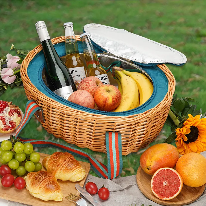 Picnic Basket Set with Foldable Table for 2-Blue
