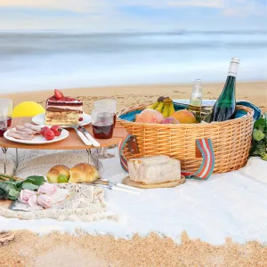 Picnic Basket Set with Foldable Table for 2-Blue