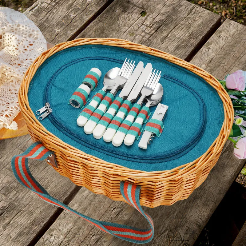 Picnic Basket Set with Foldable Table for 2-Blue