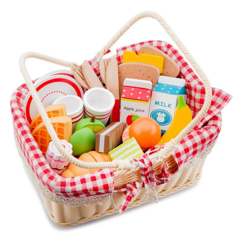 Picnic Basket with Wooden Foods