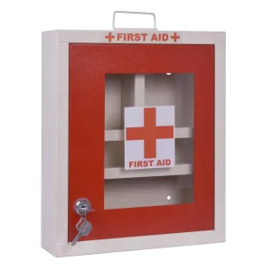 Plantex Emergency First Aid Box for Home/School/Office with Key Lock/Medical Box/Medicine Box/First Aid Kit Box/Multi Compartment Medicine Organizer Box (Lockable) - (Red & Ivory)
