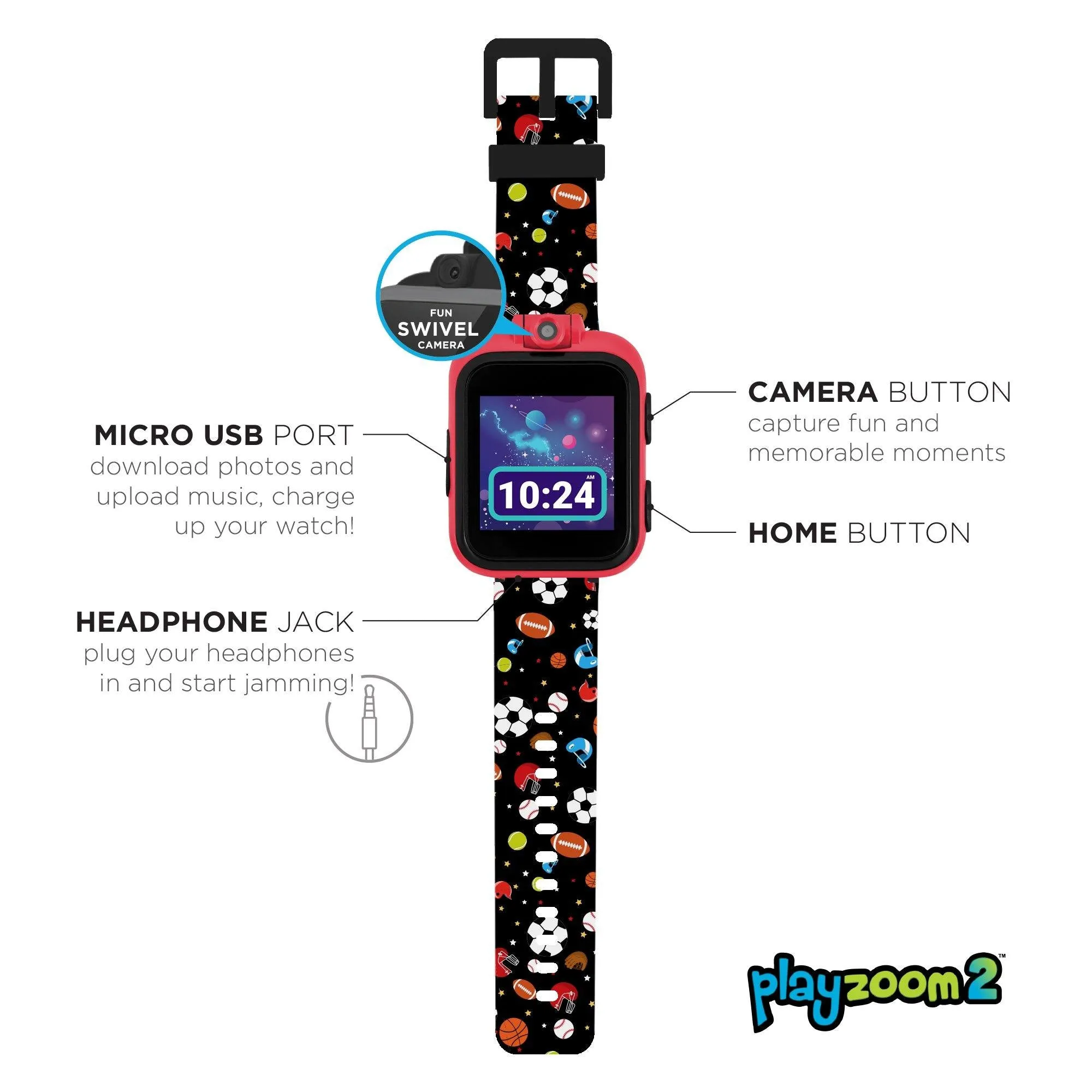 PlayZoom 2 Kids Smartwatch: Black Sports Print