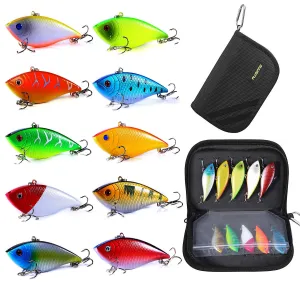 PLUSINNO 10pcs VIB Fishing Lures with Portable Carry Bag