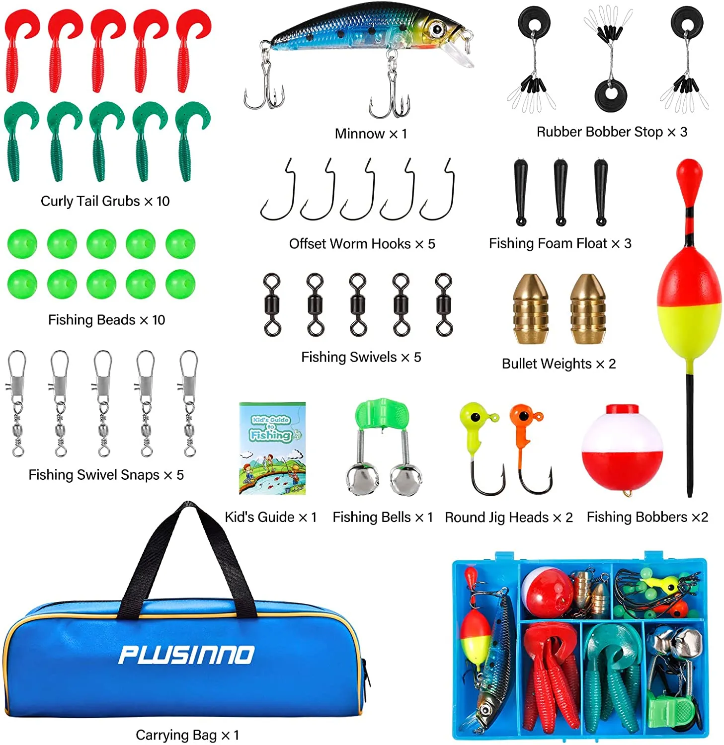 PLUSINNO Kids Fishing Pole with Spincast Reel Telescopic Fishing Rod Combo Full Kits for Boys, Girls, and Adults