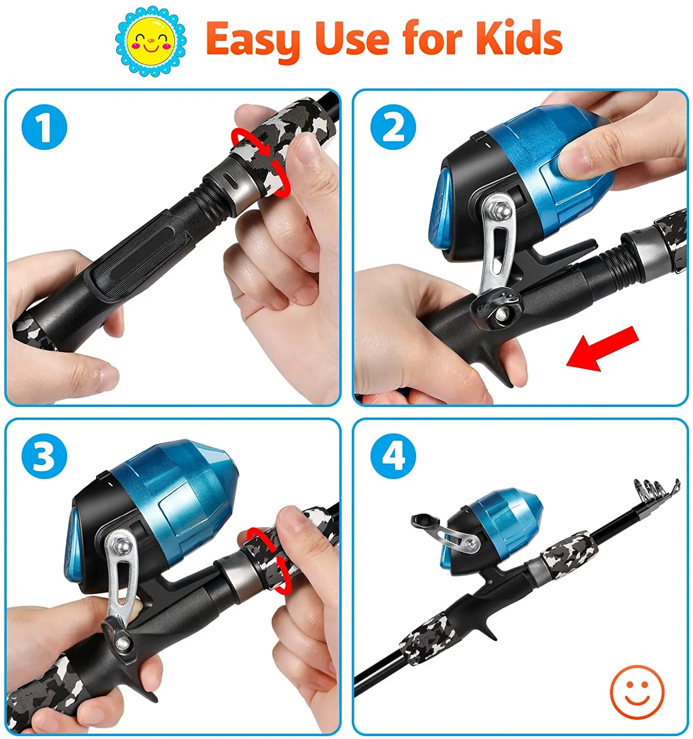 PLUSINNO Kids Fishing Pole with Spincast Reel Telescopic Fishing Rod Combo Full Kits for Boys, Girls, and Adults