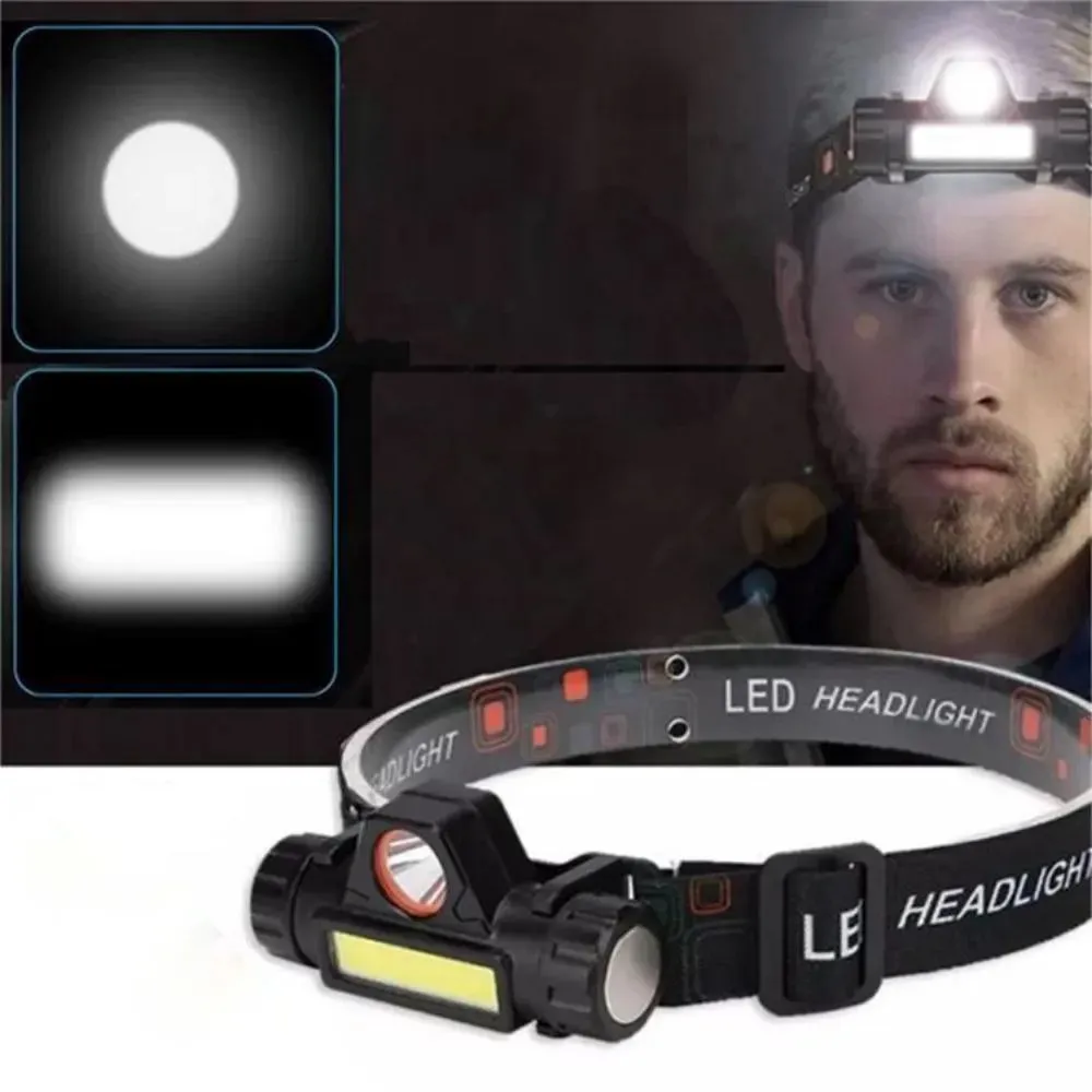Portable Mini Powerful LED Headlamp USB Rechargeable COBRechargeable Head Torch Built-in Battery Waterproof Camping Fishing