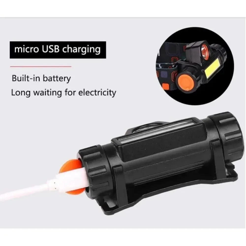 Portable Mini Powerful LED Headlamp USB Rechargeable COBRechargeable Head Torch Built-in Battery Waterproof Camping Fishing