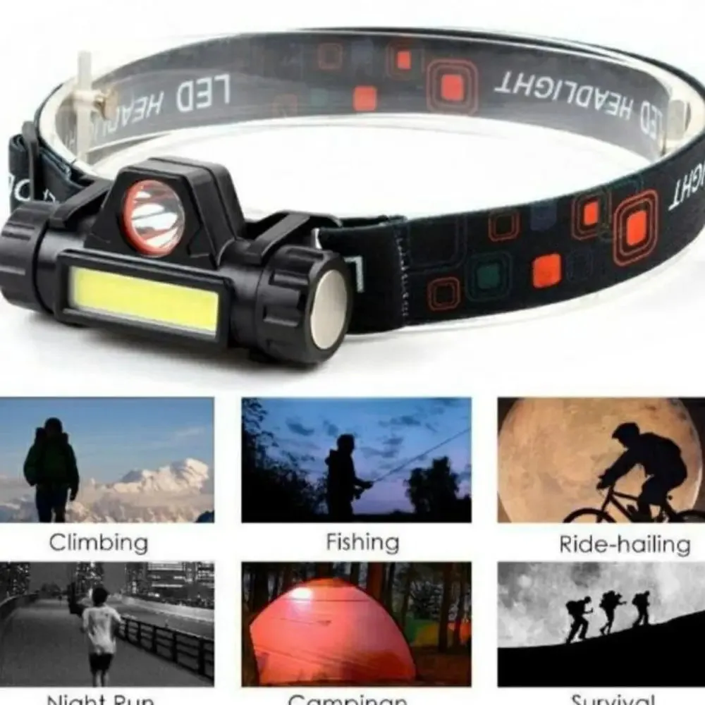 Portable Mini Powerful LED Headlamp USB Rechargeable COBRechargeable Head Torch Built-in Battery Waterproof Camping Fishing
