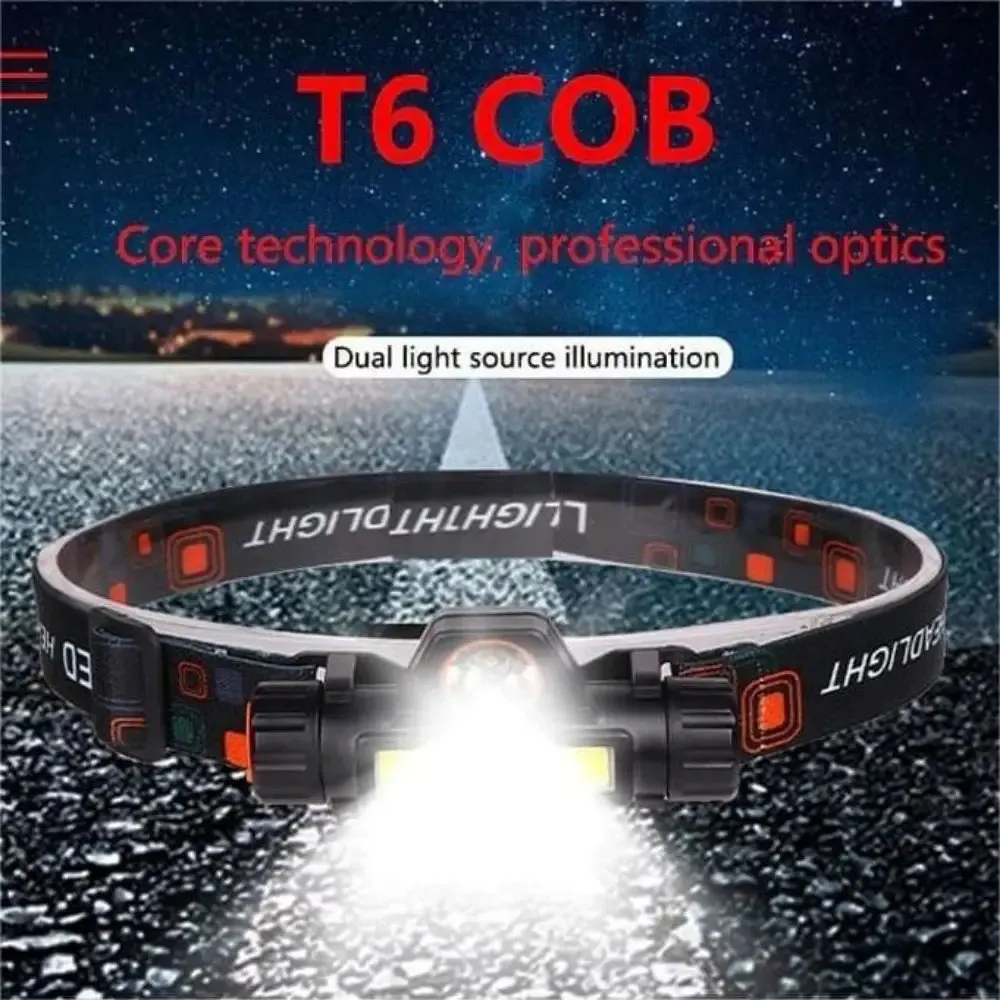 Portable Mini Powerful LED Headlamp USB Rechargeable COBRechargeable Head Torch Built-in Battery Waterproof Camping Fishing