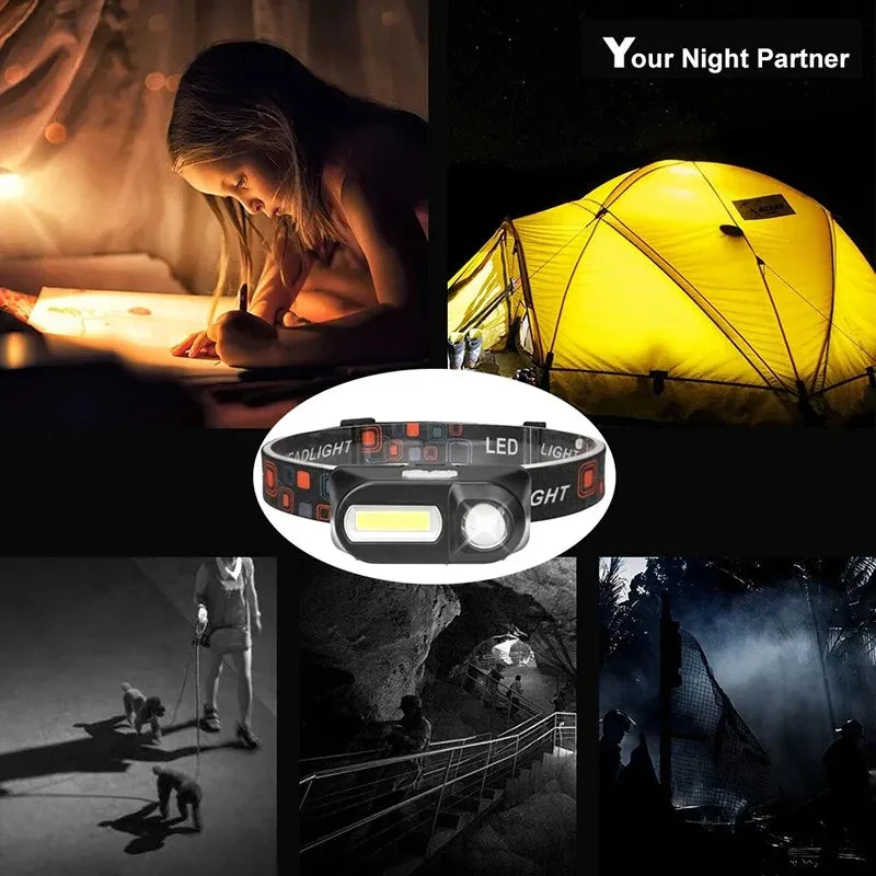 Portable Mini XPE COB Headlamp Use 18650 Battery USB Rechargeable Headlight Outdoor Camping Fishing LED Head Flashlight