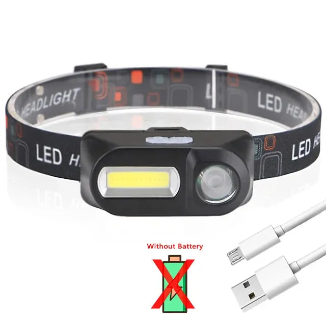 Portable Mini XPE COB Headlamp Use 18650 Battery USB Rechargeable Headlight Outdoor Camping Fishing LED Head Flashlight