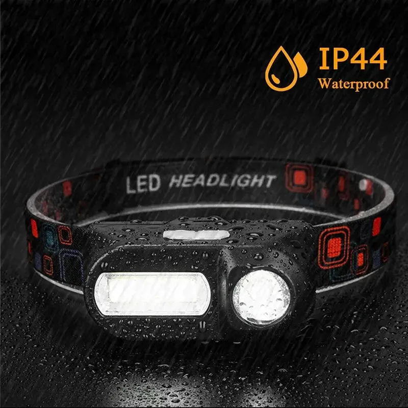 Portable Mini XPE COB Headlamp Use 18650 Battery USB Rechargeable Headlight Outdoor Camping Fishing LED Head Flashlight