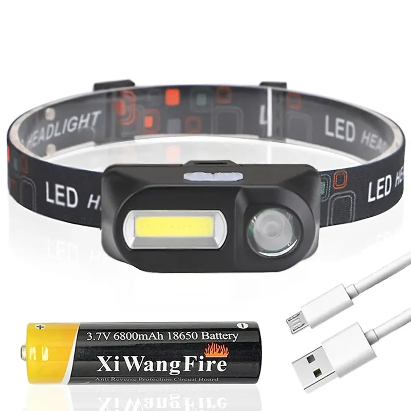 Portable Mini XPE COB Headlamp Use 18650 Battery USB Rechargeable Headlight Outdoor Camping Fishing LED Head Flashlight