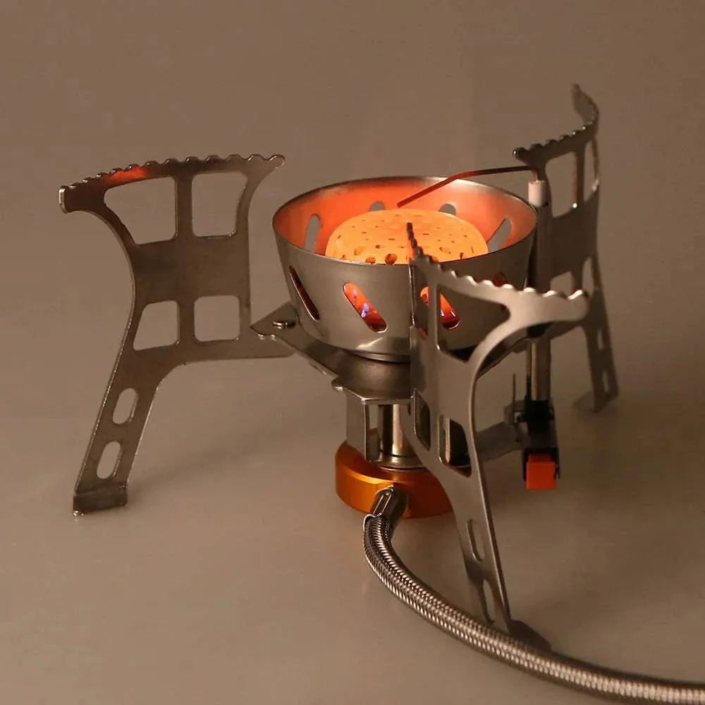 Portable Outdoor Stove Foldable Camping Gas Stove Windproof Cooking Picnic Split Burners with Gas Conversion Head Gas Adapter