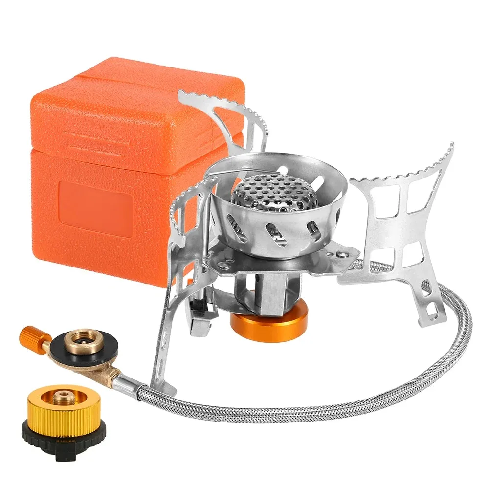 Portable Outdoor Stove Foldable Camping Gas Stove Windproof Cooking Picnic Split Burners with Gas Conversion Head Gas Adapter