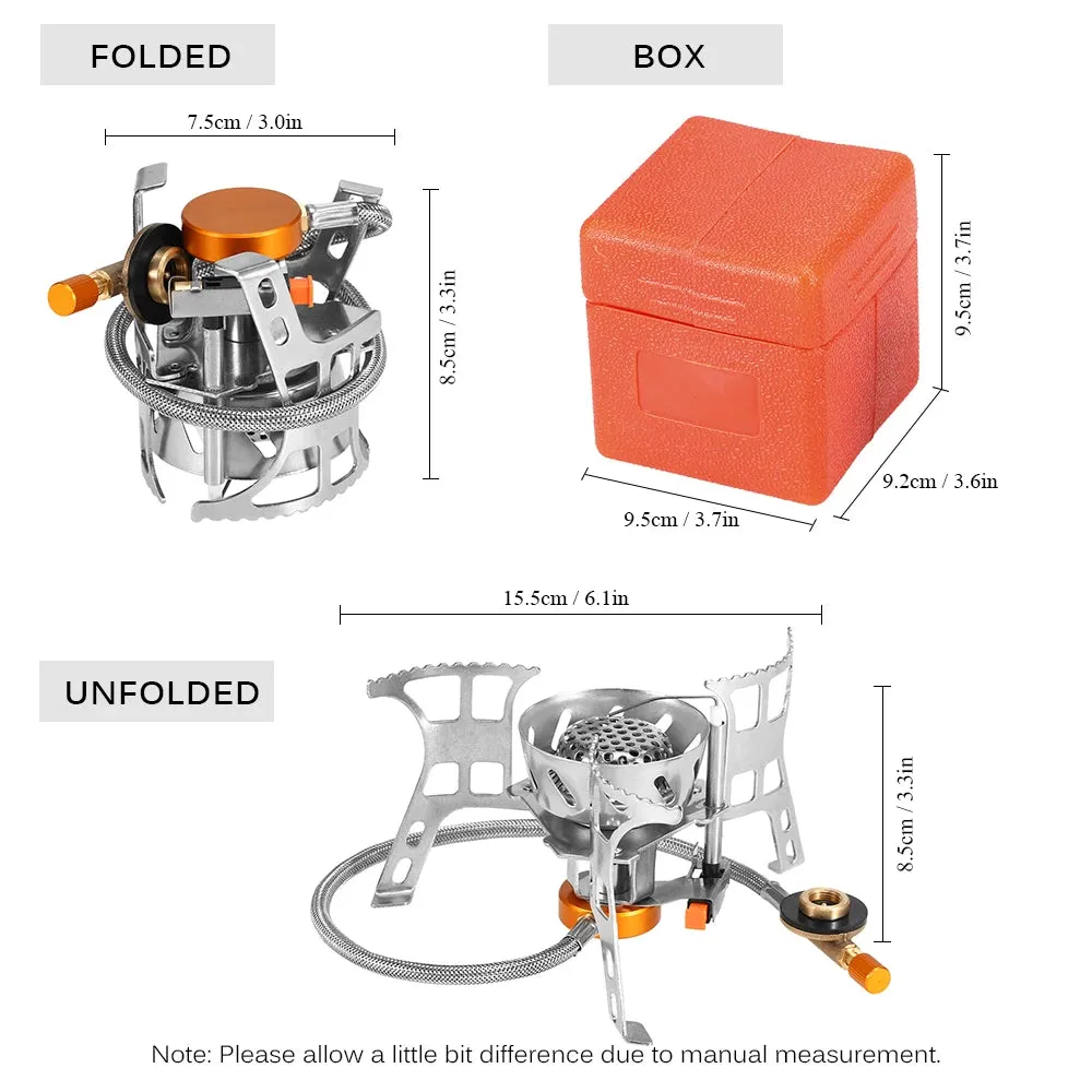 Portable Outdoor Stove Foldable Camping Gas Stove Windproof Cooking Picnic Split Burners with Gas Conversion Head Gas Adapter
