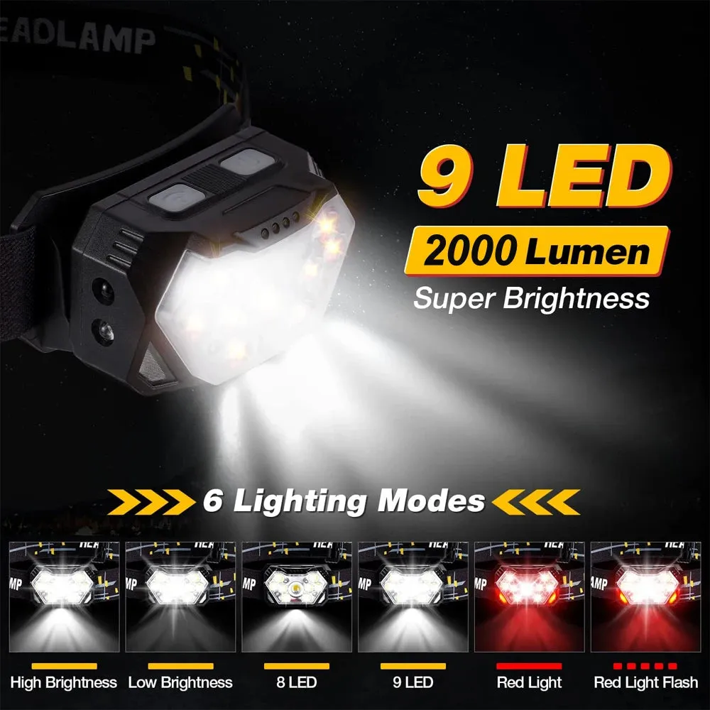 Portable USB Rechargeable Motion Sensor Headlamp with 9 LEDs