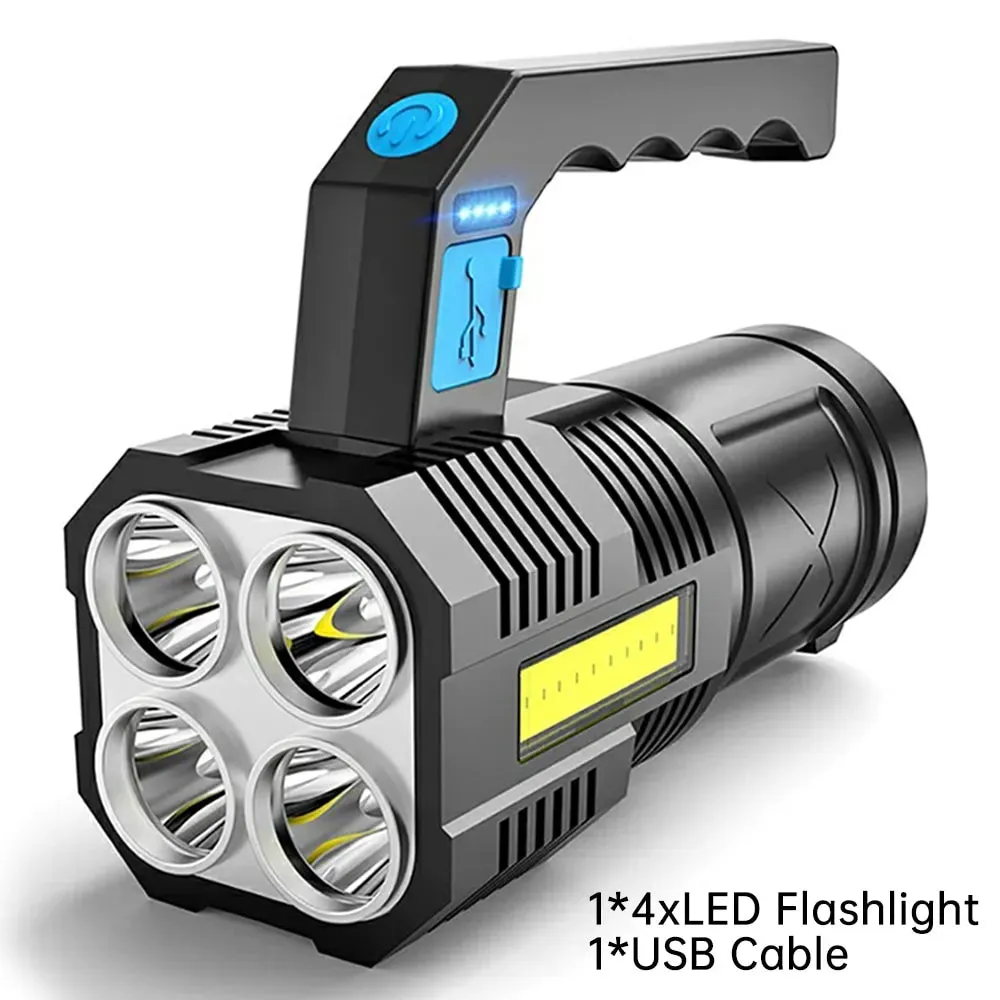 Powerful LED Flashlight Super Bright USB Rechargeable COB 4 LED Handheld Lantern Camping Portable Torch Light