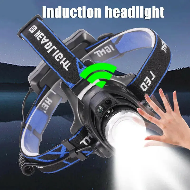 Powerful LED Induction Headlamp USB/DC Rechargeable Headlight Aluminium Alloy Outdoor Waterproof Head Lamp High Lumen Head Torch