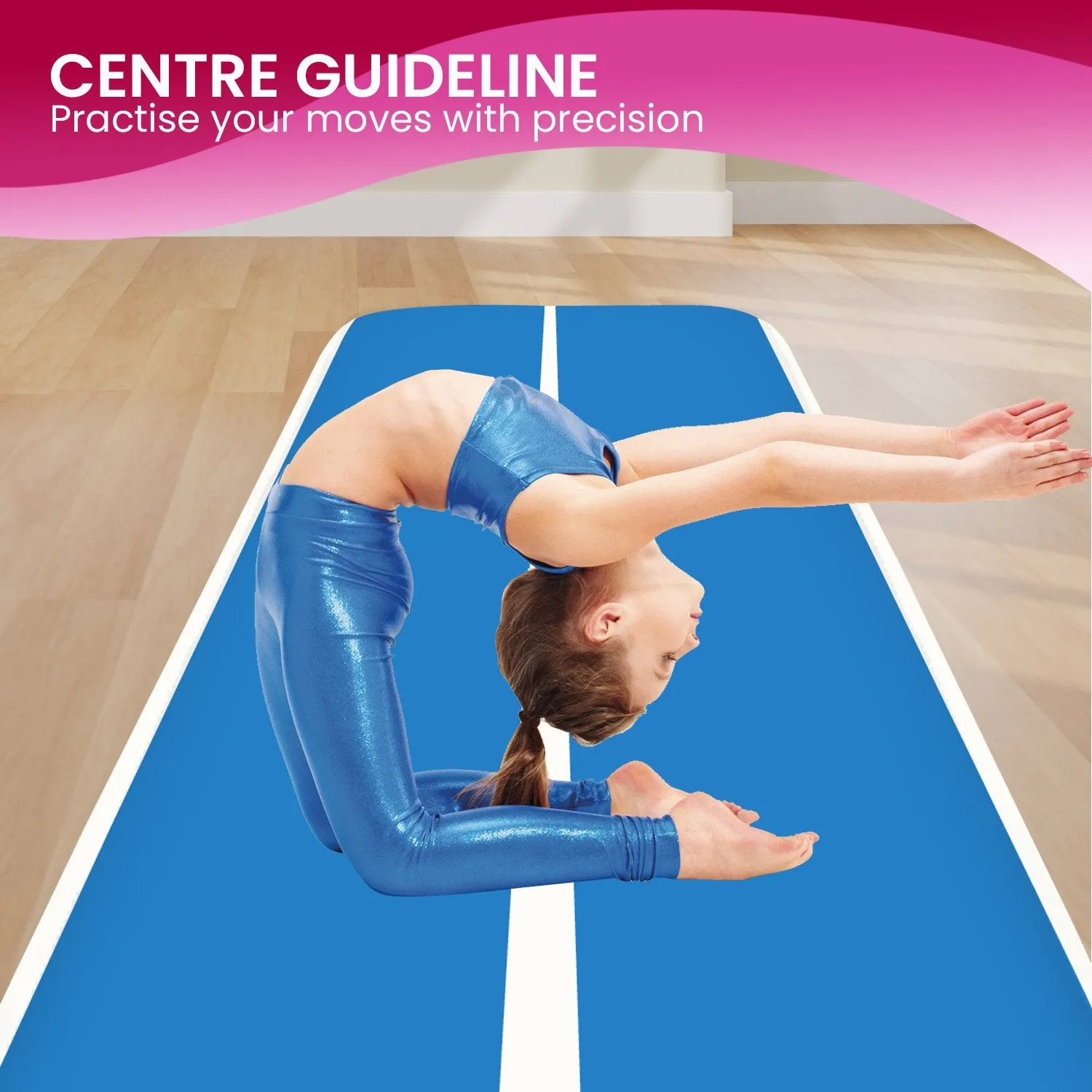 Powertrain 3m x 1m Air Track Inflatable Gymnastics Mat (Blue/White)