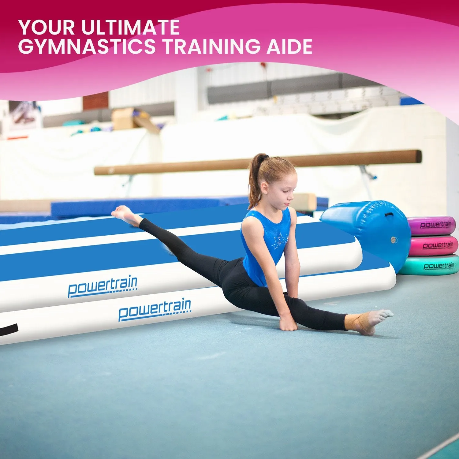 Powertrain 3m x 1m Air Track Inflatable Gymnastics Mat (Blue/White)