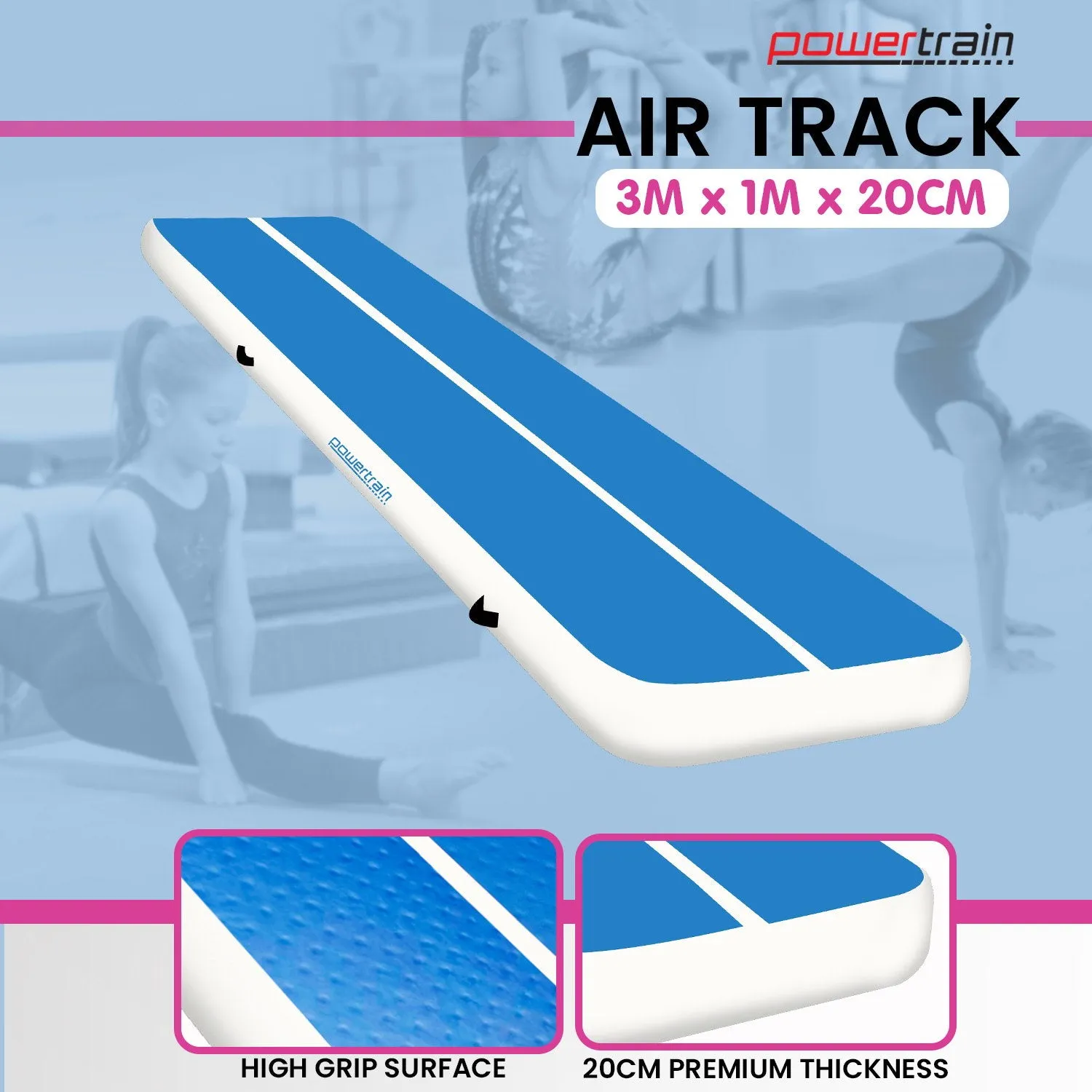 Powertrain 3m x 1m Air Track Inflatable Gymnastics Mat (Blue/White)