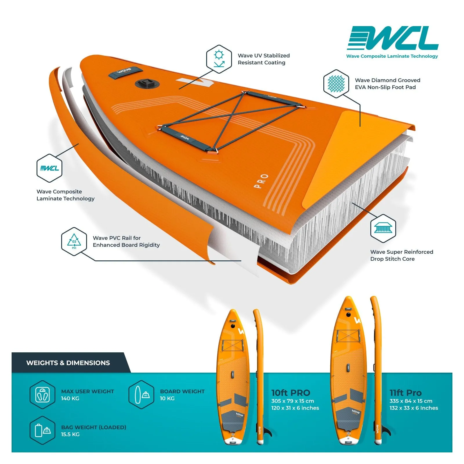 Pro SUP | Inflatable Stand-Up Paddle Board | 10/11ft | Orange