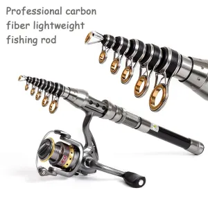 Professional Fishing Rod Carbon Fiber 1.5-2.4M Sea River Fishing Ultralight Telescopic Spinning