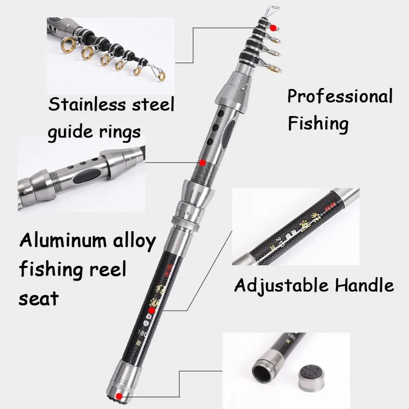 Professional Fishing Rod Carbon Fiber 1.5-2.4M Sea River Fishing Ultralight Telescopic Spinning
