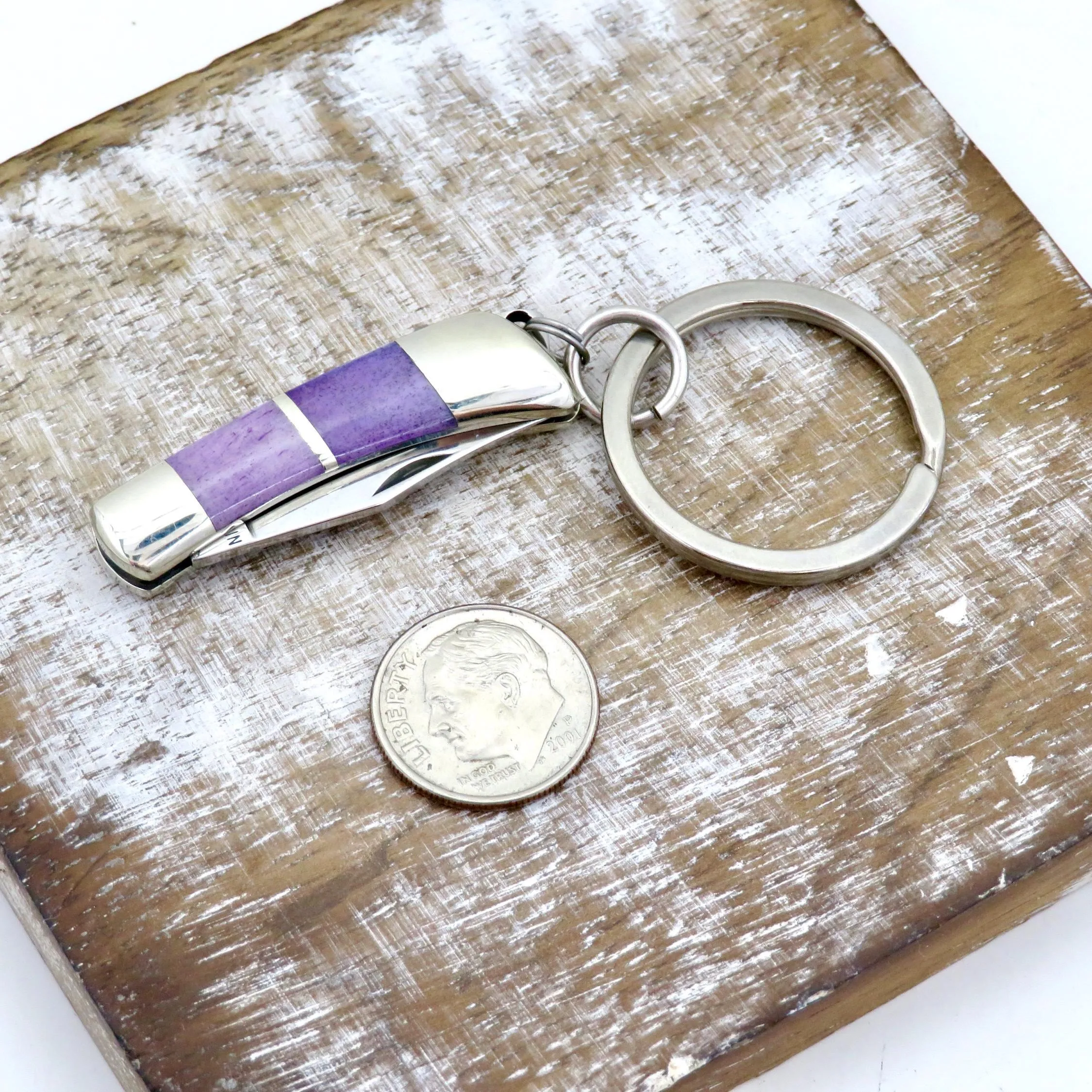 Purple Bone Knife Keyring