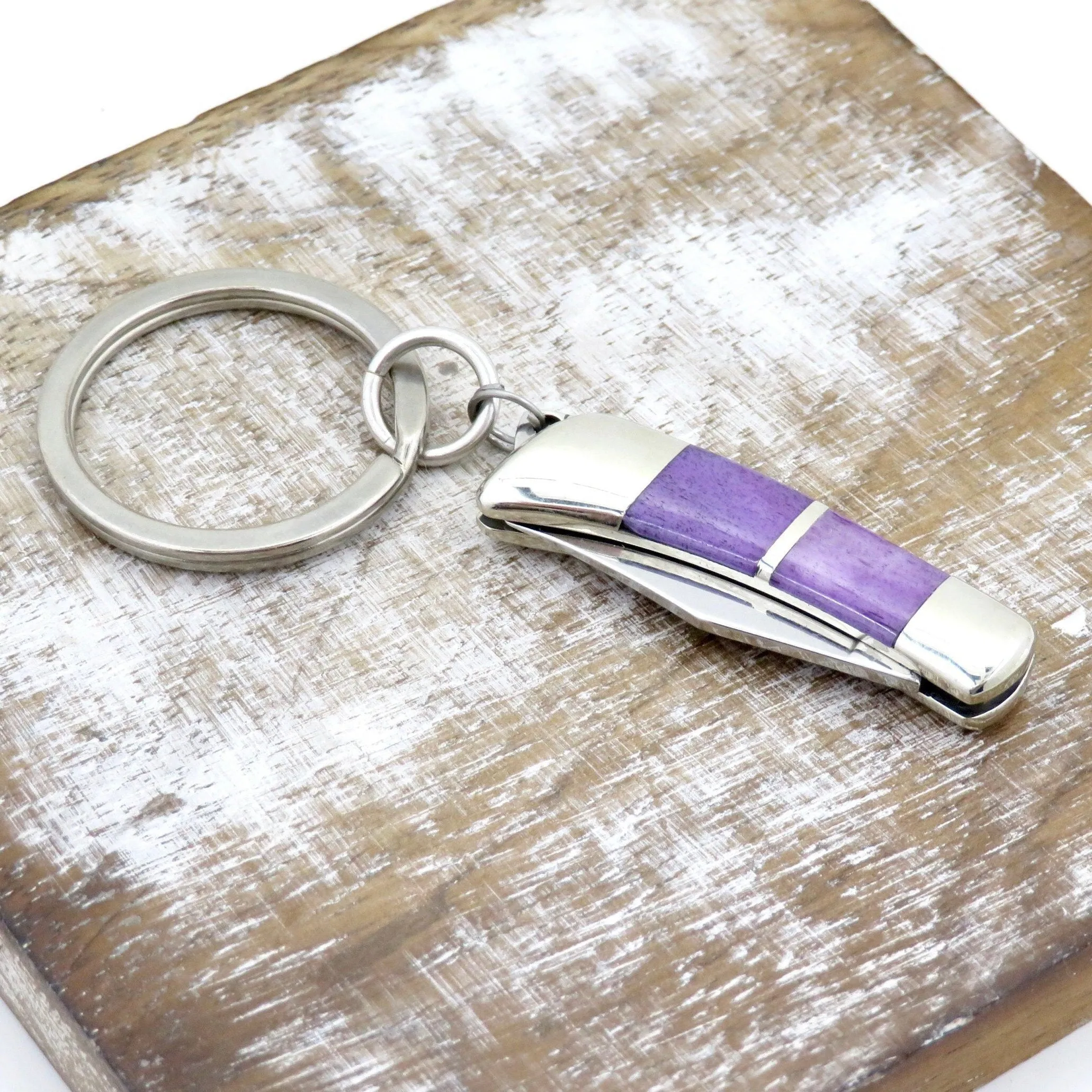 Purple Bone Knife Keyring
