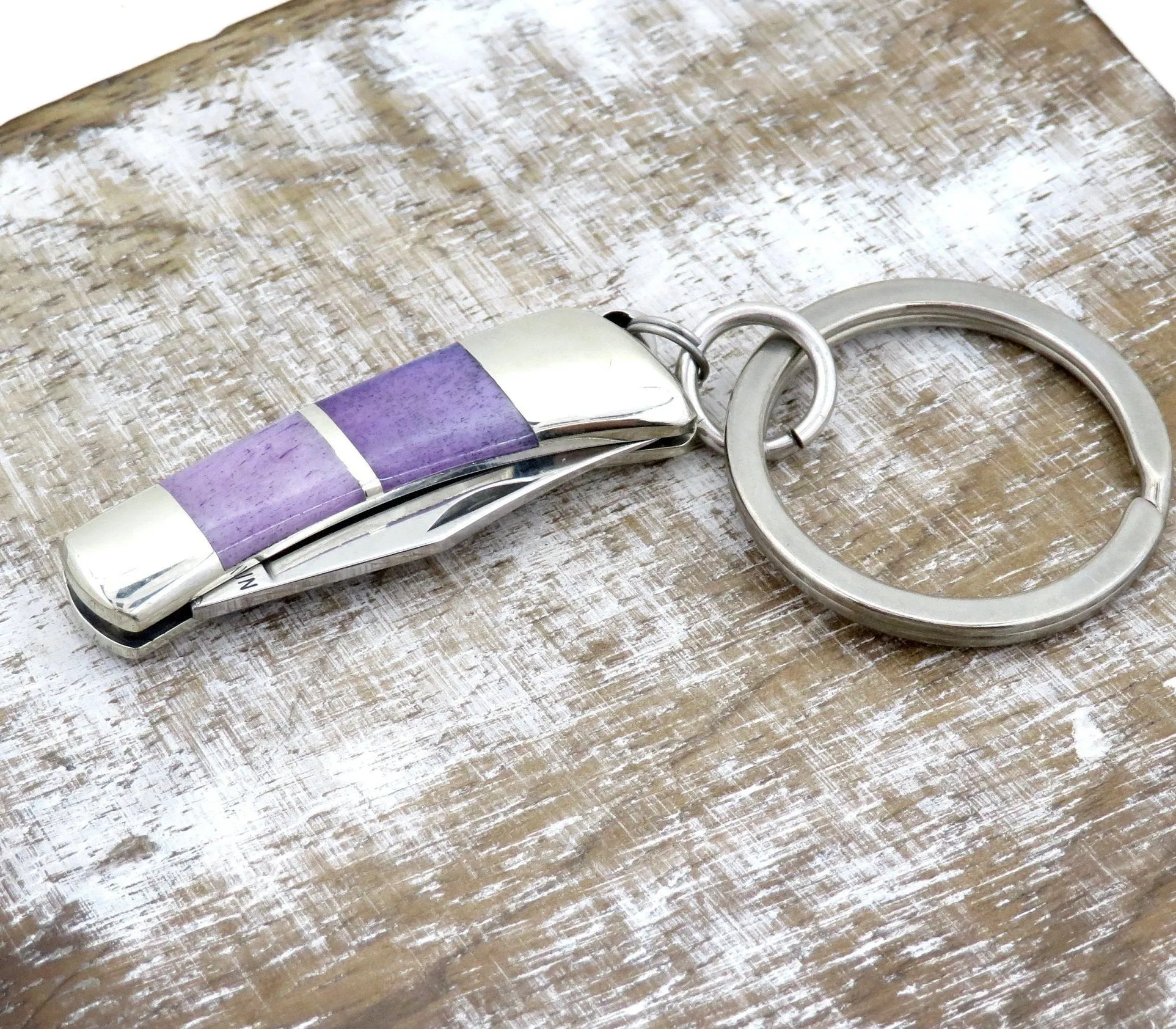 Purple Bone Knife Keyring