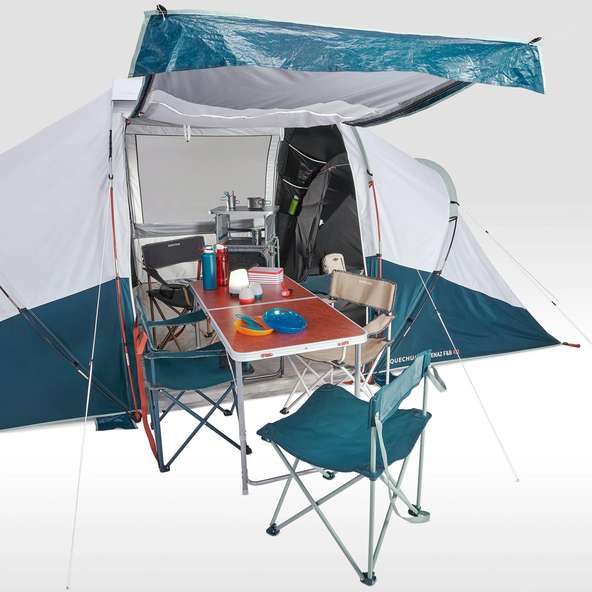 Quechua Arpenaz Fresh & Black Waterproof Family Camping Tent 4 Person 2 Room