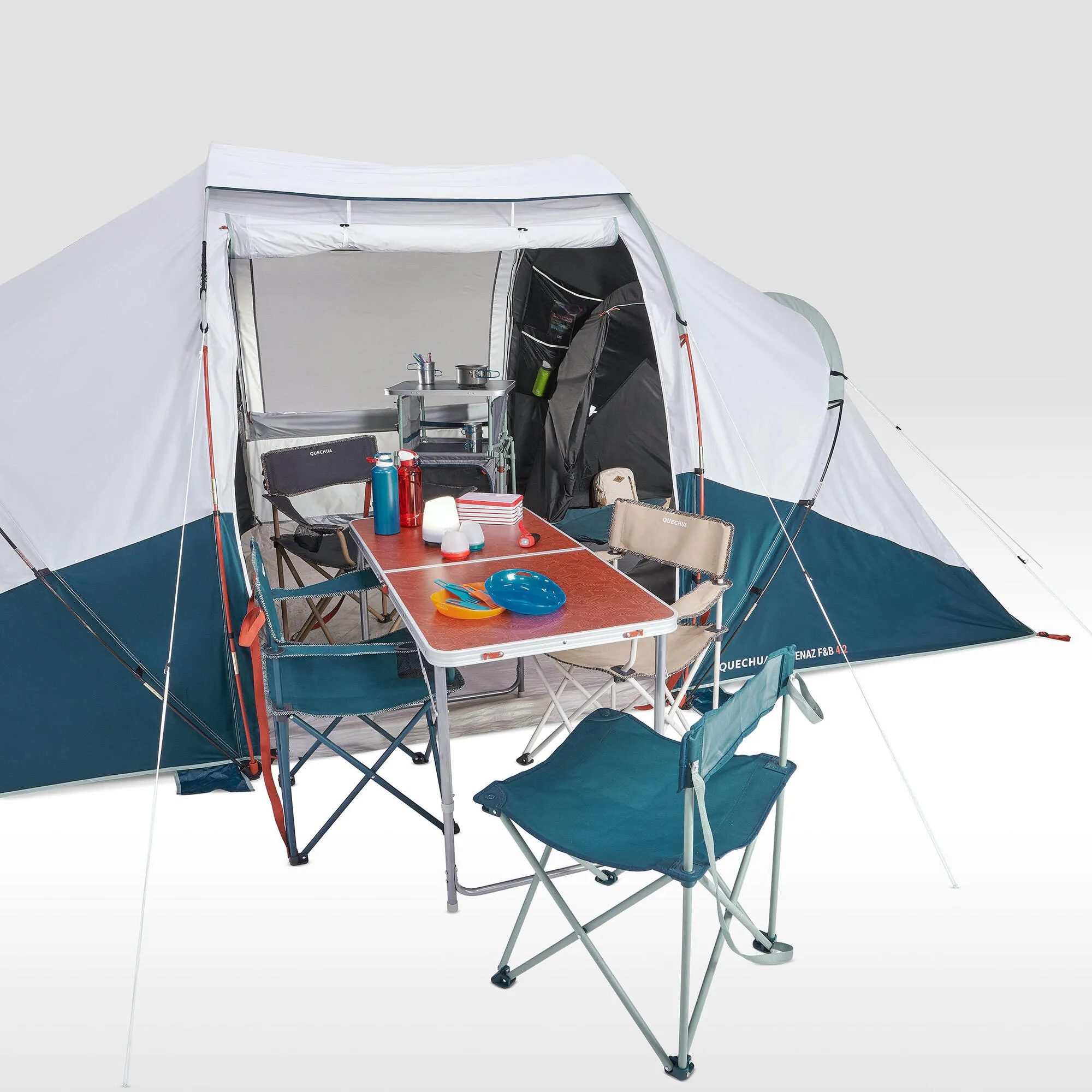 Quechua Arpenaz Fresh & Black Waterproof Family Camping Tent 4 Person 2 Room