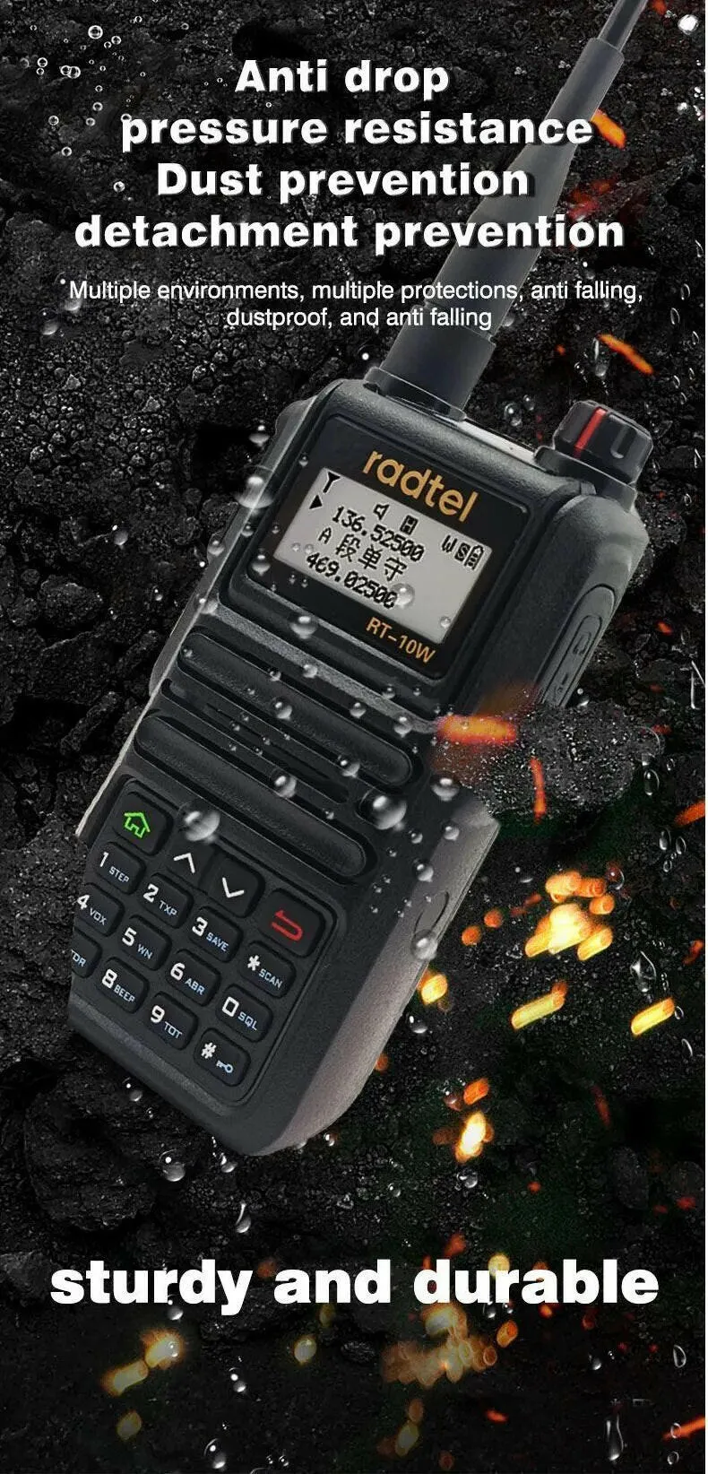Radtel RT-10W Waterproof 10w Full Band 136-630Mhz Ham Amateur Two-Way Radio 199CH Walkie-Talkie AM Air Aviation Band Bluetooth