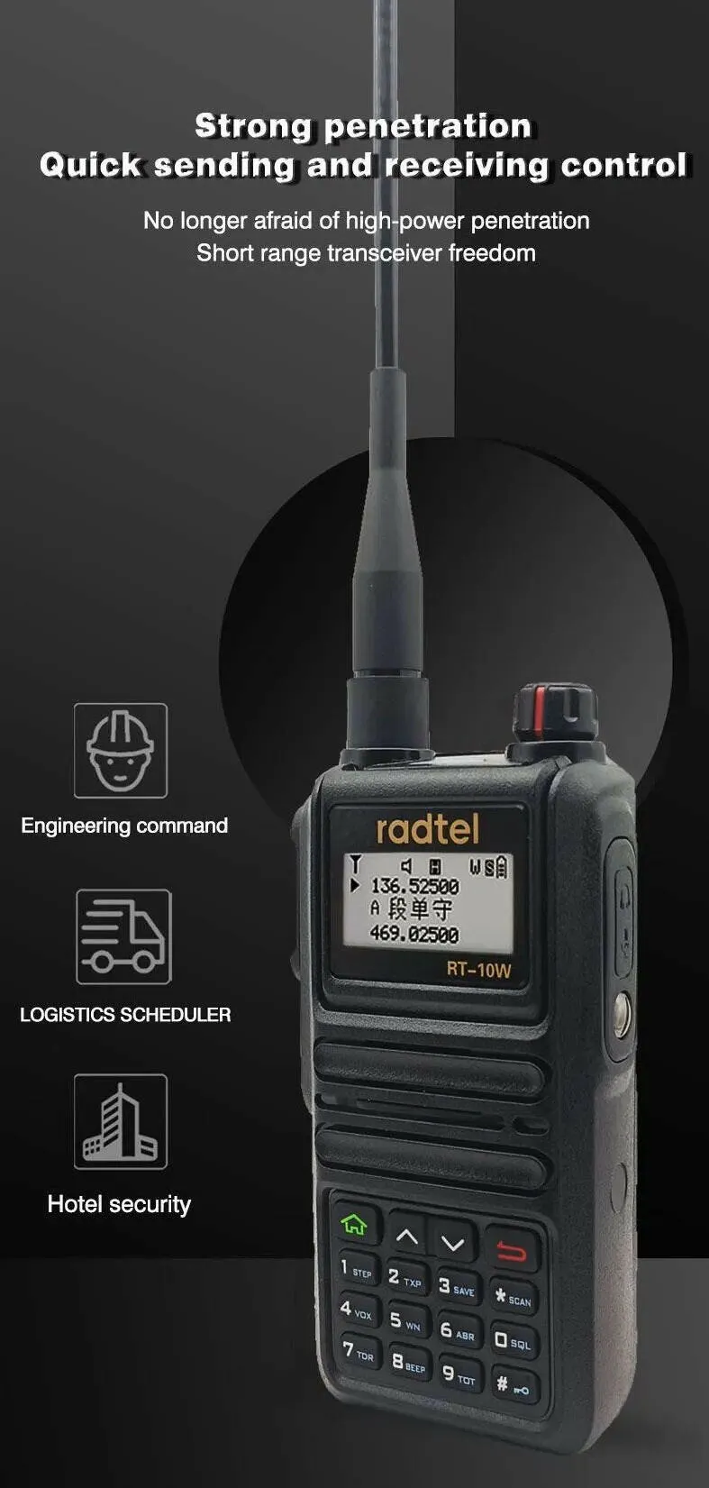 Radtel RT-10W Waterproof 10w Full Band 136-630Mhz Ham Amateur Two-Way Radio 199CH Walkie-Talkie AM Air Aviation Band Bluetooth