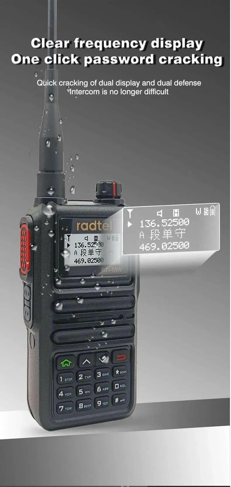 Radtel RT-10W Waterproof 10w Full Band 136-630Mhz Ham Amateur Two-Way Radio 199CH Walkie-Talkie AM Air Aviation Band Bluetooth