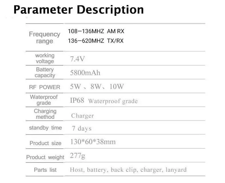 Radtel RT-10W Waterproof 10w Full Band 136-630Mhz Ham Amateur Two-Way Radio 199CH Walkie-Talkie AM Air Aviation Band Bluetooth