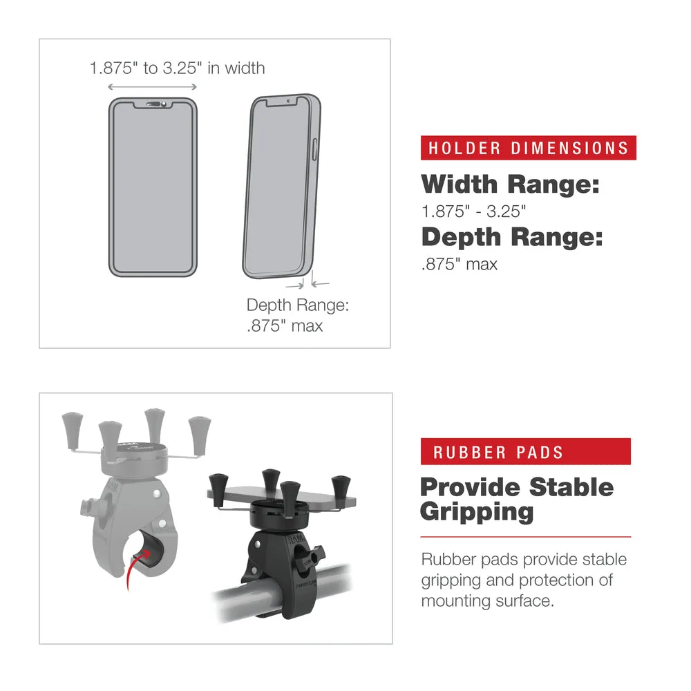 RAM® X-Grip® Phone Mount with Low-Profile Medium Tough-Claw™ (RAM-HOL-UN7-404-2U)